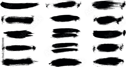 Collection of brush strokes and ink splotches on a white background