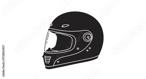 Stylized monochrome vector illustration of a classic motorcycle helmet design