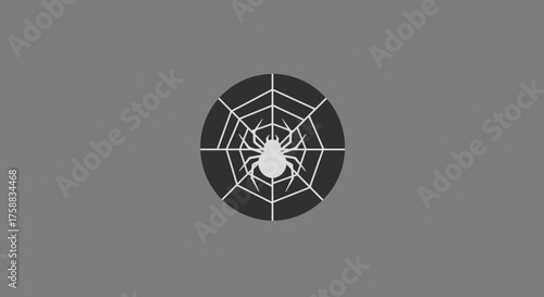 Stylized spider and web logo design for Halloween or tech cybersecurity concept