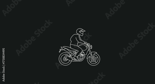 Stylized vector graphic featuring a motorcyclist against a minimalist black backdrop