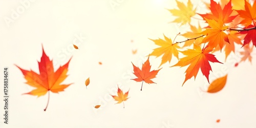 A Colorful Autumn Leaves Falling in Warm Sunlight generative ai. 