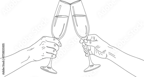 Champagne Toast Illustration Celebrating a Special Occasion with Fine Line Art