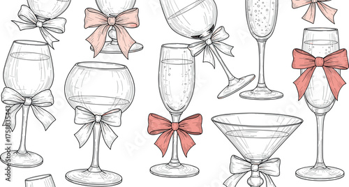 Elegant Champagne Glasses Adorned with Bows A Festive Celebration Illustration
