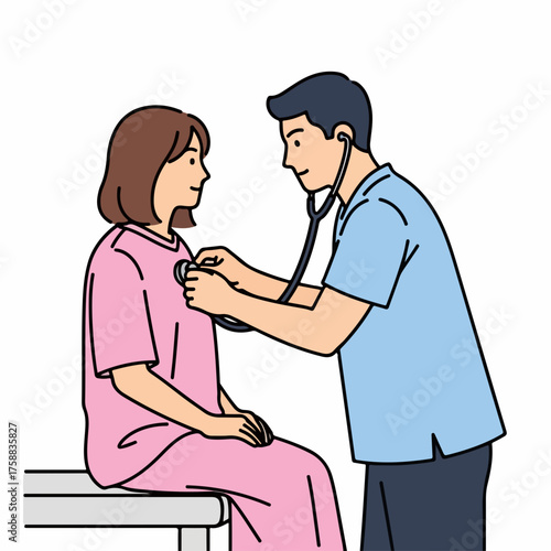 Health checkup with doctor examining patient, "Health checkup with doctor examining patient using stethoscope", with medical professional using stethoscope.