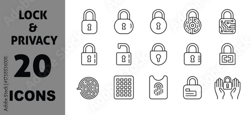 Icon set vector art of set of 20 lock and privacy icons