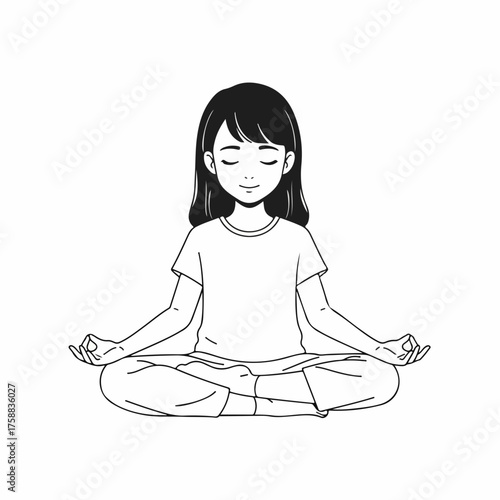 Contemplative girl in lotus position, practicing yoga. Girl sits in lotus position for relaxation and mindfulness, cultivating inner peace through zen meditation.