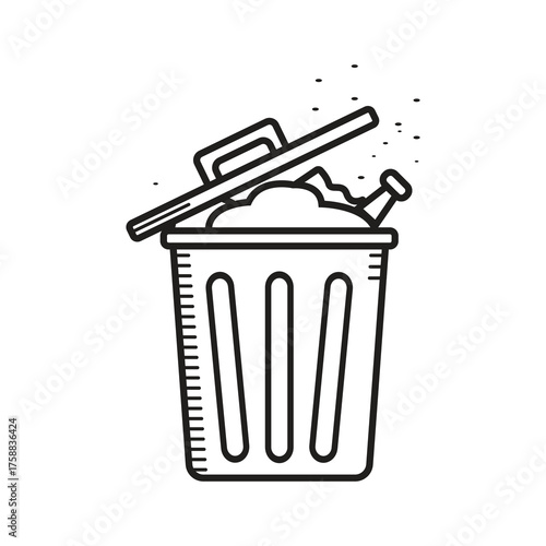 Trash Bin Full of Waste Outline Vector Design Icon