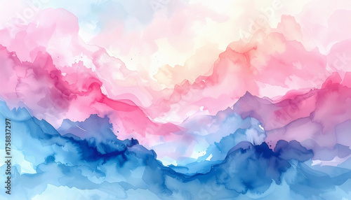 Abstract watercolor painting creating ethereal dream fantasy landscape