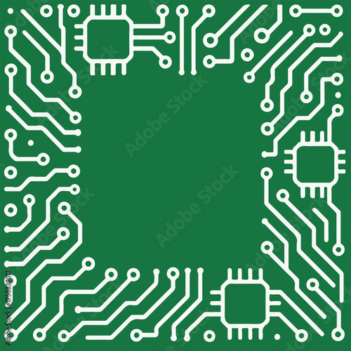 microcircuits frame with empty space for text on colorful background