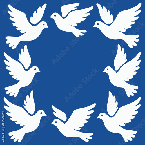 doves frame with empty space for text on colorful background