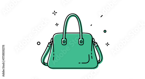 Stylish green handbag with two handles and a shoulder strap.