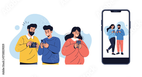 People using smartphones to connect and share information.