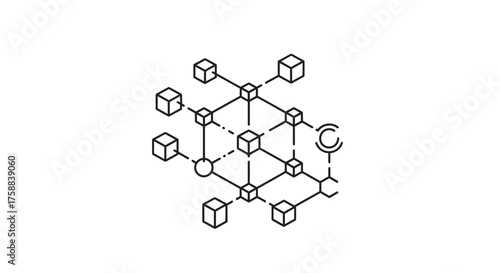 Abstract geometric network of connected cubes and nodes, representing data or systems