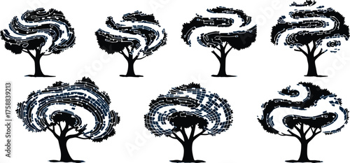 Abstract digital tree illustration, blue circuit foliage, futuristic eco technology, innovation growth, artificial intelligence nature, modern sustainability design, electronic ecosystem artwork