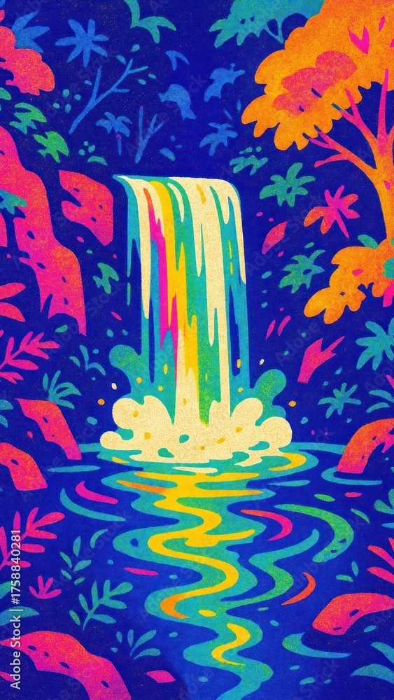 Obraz premium Vibrant waterfall jungle mobile wallpaper