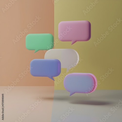 3D Colorful Chat Bubbles on Pastel Background
