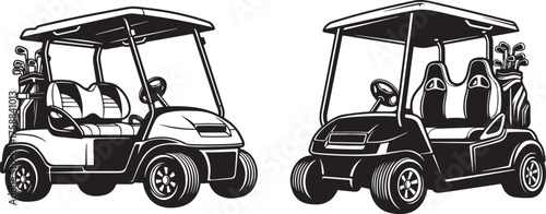 Two golf carts side by side recreational golf transportation enthusiast vehicles vector