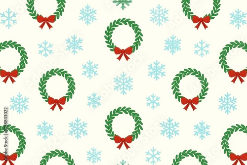Festive wreaths and snowflakes pattern.