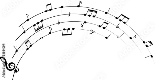 Music notes wave, vector illustration.