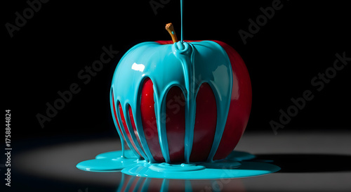 Delicious red apple dipped in vibrant blue glaze, a modern confectionery delight for vibrant food concepts and creative culinary presentations, a tempting treat
