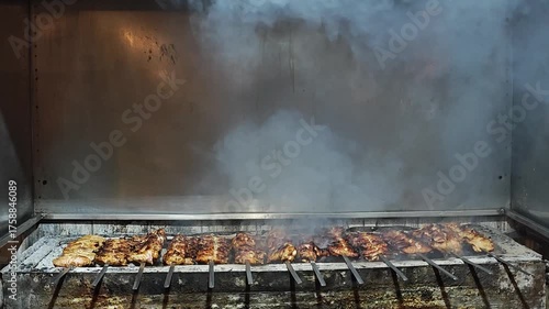 grilling shish kebab on the grill
