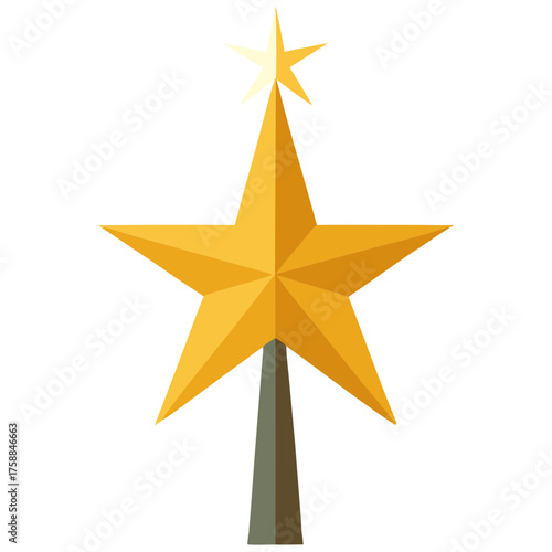 Golden Christmas Star Tree Topper — Festive Holiday Decoration Vector Illustration