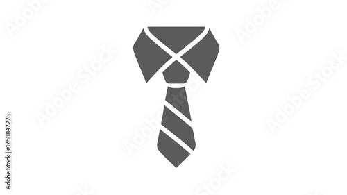 Professional business formal shirt collar with striped necktie icon in grayscale, corporate attire vector graphic