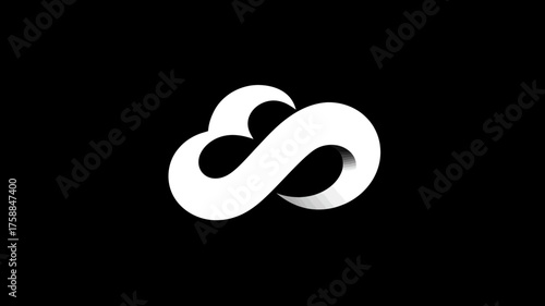 Abstract cloud infinity loop icon on a black background, representing digital data, technology, endless possibilities, and connection.