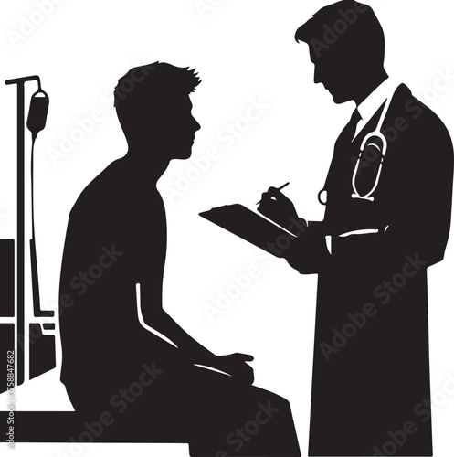 Vector art of silhouette of a doctor examining a patient