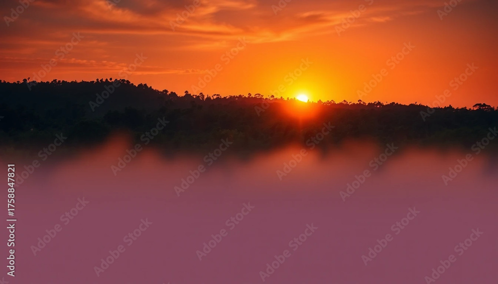 Obraz premium Twilight over dense jungle casting warm golden
