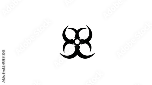 Abstract black geometric symbol on white, stylized modern design, dangerous warning icon or shuriken-like shape, graphic element