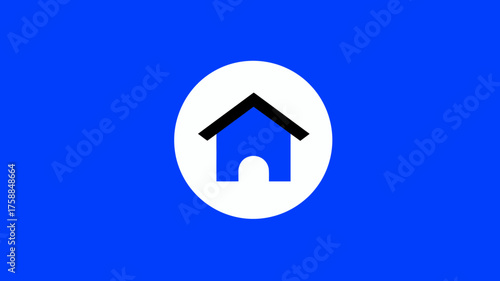 Clean home house icon in white circle on a vibrant blue background, representing web navigation, digital interface, app UI, and return to main page.