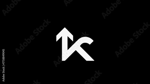 Modern minimalist letter K logo with integrated upward arrow symbol on a dark black background, representing growth, success, and progress.