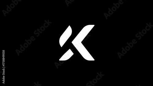 Modern abstract letter K design element on black background, minimalist typography icon, elegant initial for branding identity