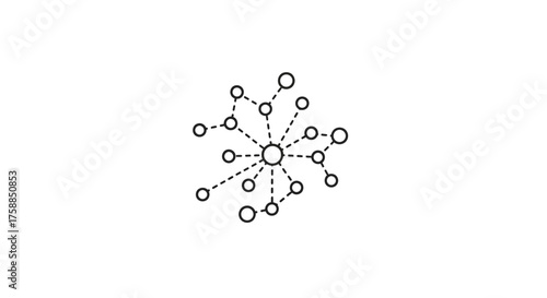 A central circle connects via dashed lines to smaller circles in a network pattern