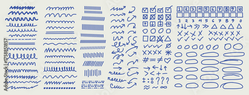 Blue hand-drawn design elements collection hand drawing