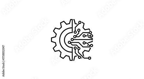 A stylized gear merges with an electronic circuit board, symbolizing innovation