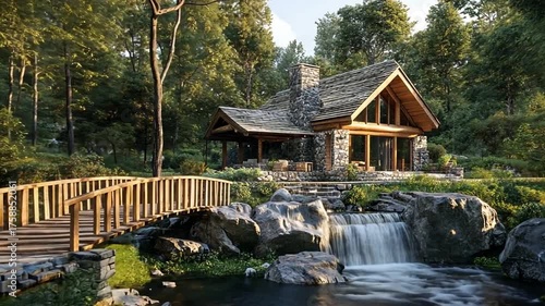 Secluded Stone and Timber Cabin by a Waterfall