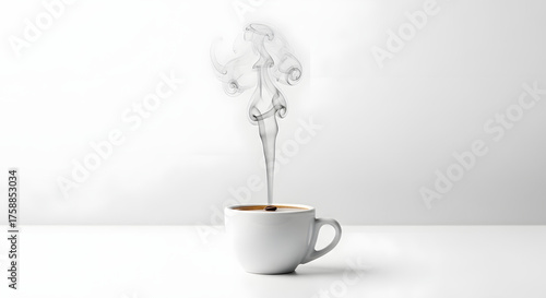 Freshly brewed coffee steaming in a white mug, creating a serene and aromatic moment perfect for a cozy morning or afternoon break