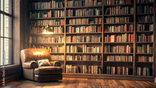 A Cozy Reading Nook in a Classic Library Setting