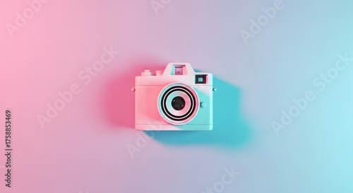 Retro camera bathed in neon light evokes nostalgia, perfect for trendy design projects and creative content, adding a fun, vintage flair to your visuals