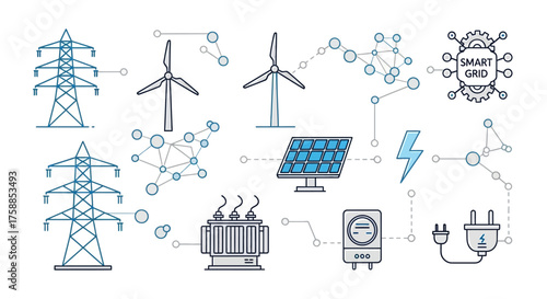 This infographic visually represents the components and connections of a smart grid system