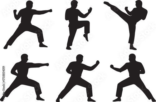"Martial Arts Silhouette Set – Karate, Taekwondo, Kung Fu Action Poses"