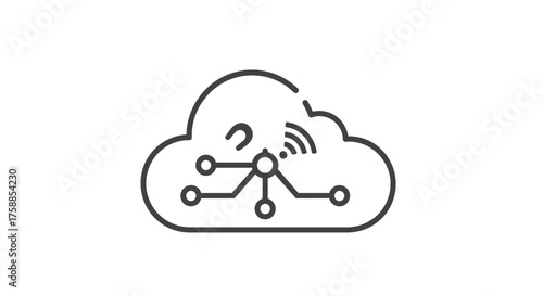 Abstract cloud icon with internal network and wireless signal