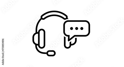 Line art icon of a headset with a speech bubble showing ellipses