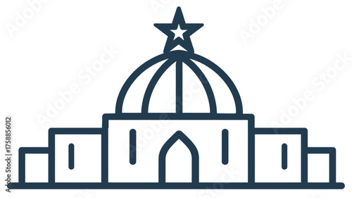 Abstract outline icon of a government building with a dome and star, symbolizing law, politics, authority, and official institutions.