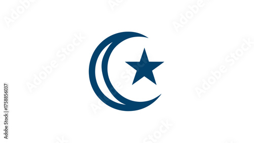 Stylized blue crescent moon and star symbol on a clean white background, representing faith, spirituality, and cultural identity.