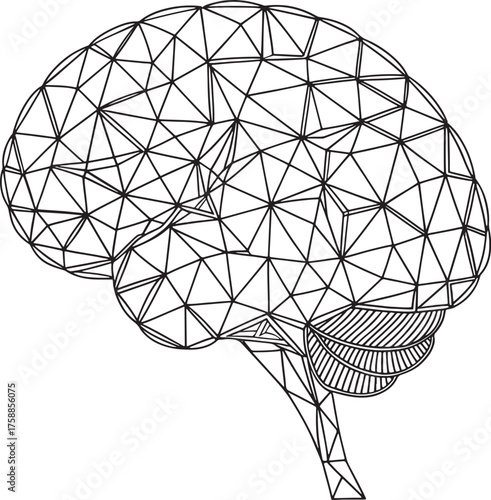 Mental health Black and white geometric outline of a human brain with cerebellum detail anatomy medical