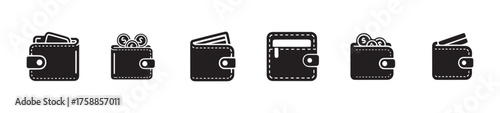 Leather wallet icon set, wallet Icon collection, wallet icon multiple styles, wallet glyph icon,   vector illustration eps