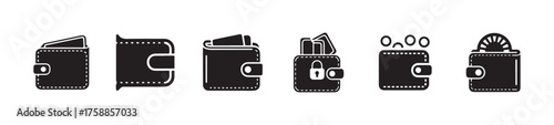 Wallet card cash icon, wallet filled icon, money purse set, wallet symbol, vector illustration eps